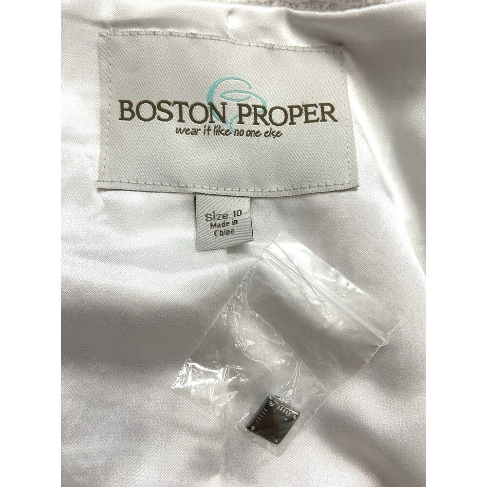 NEW Boston Proper Tweed Blazer Jacket Fringed Embellished White Blue Size 10 - Picture 5 of 12